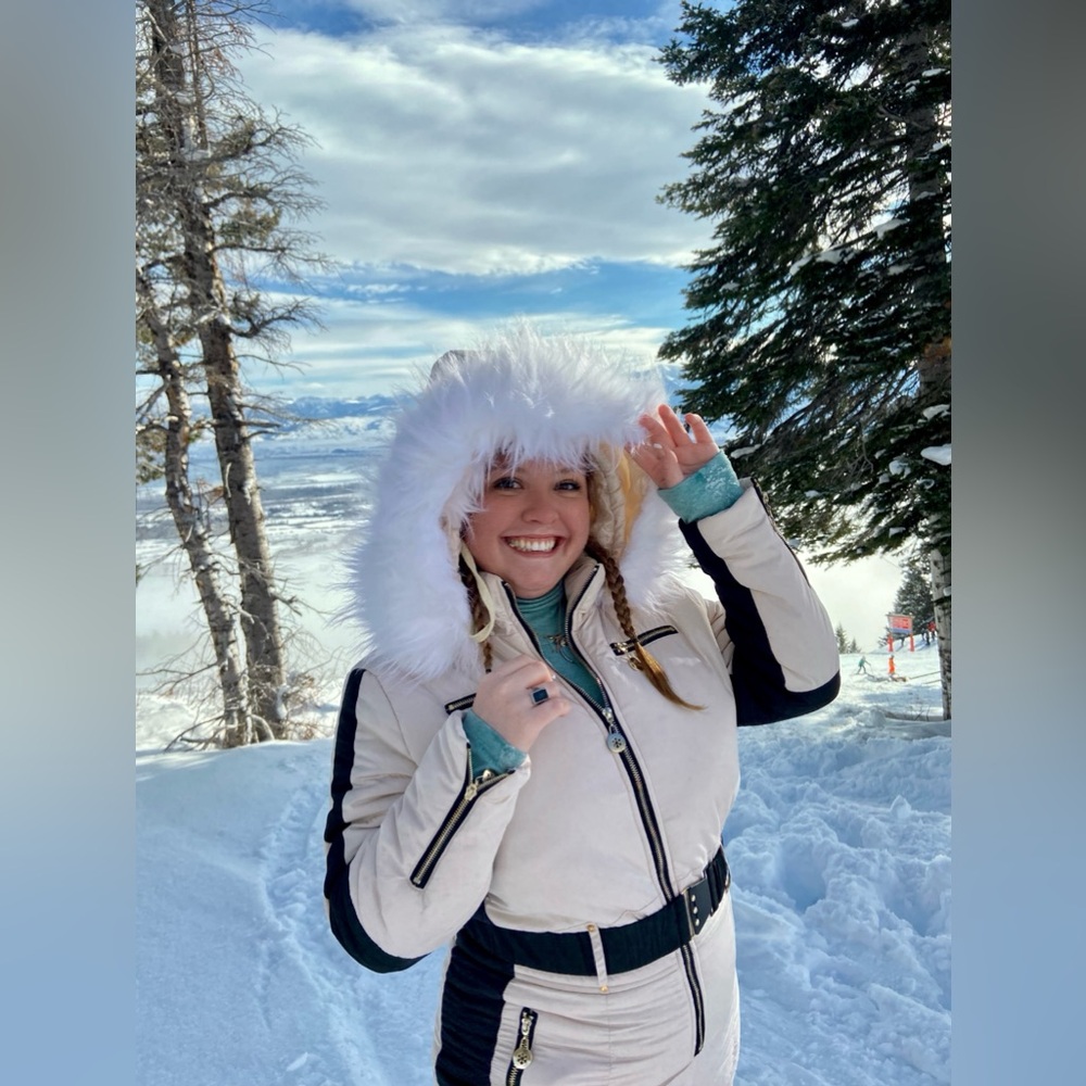 Tan ski suit